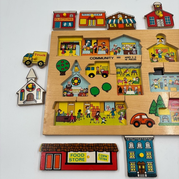 Vtg Fisher-Price Simplex Community 502 Pick-up & Peek Wood Puzzle Holland - Picture 7 of 11